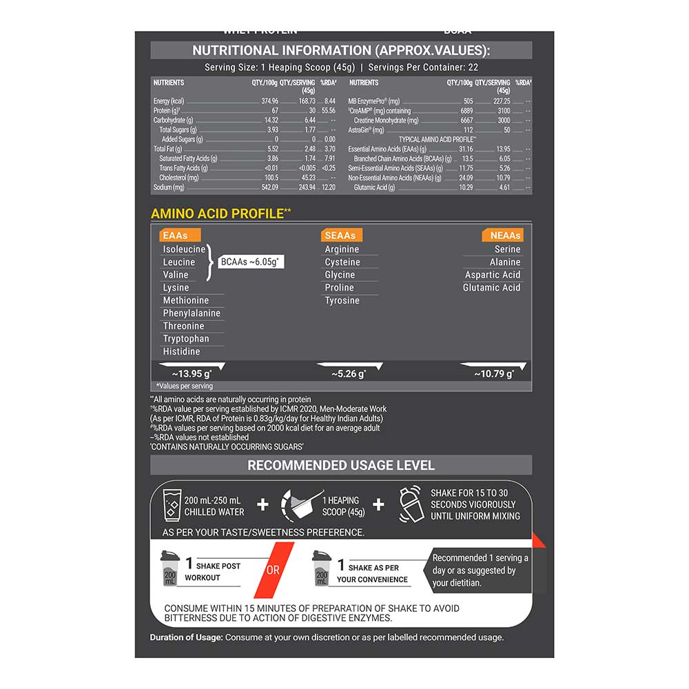 MuscleBlaze Biozyme Whey PR Molten Chocolate Cake 1 kg - nutrition facts label