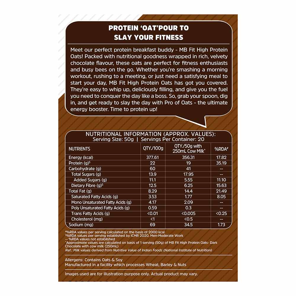 MuscleBlaze High Protein Oats Dark Chocolate 1 kg - nutrition facts and ingredients