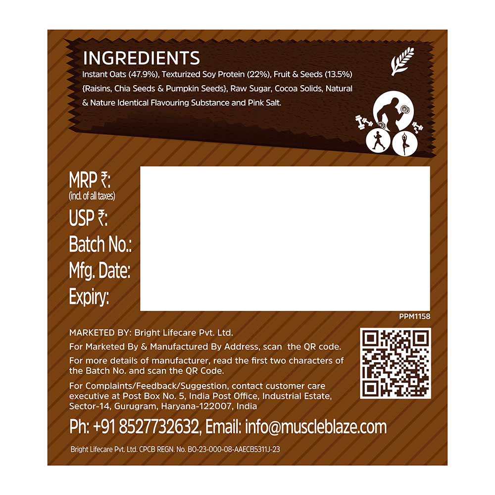 MuscleBlaze High Protein Oats Dark Chocolate 1 kg - back of pack