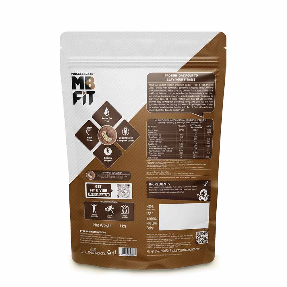 MuscleBlaze High Protein Oats Dark Chocolate 1 kg - back of pack