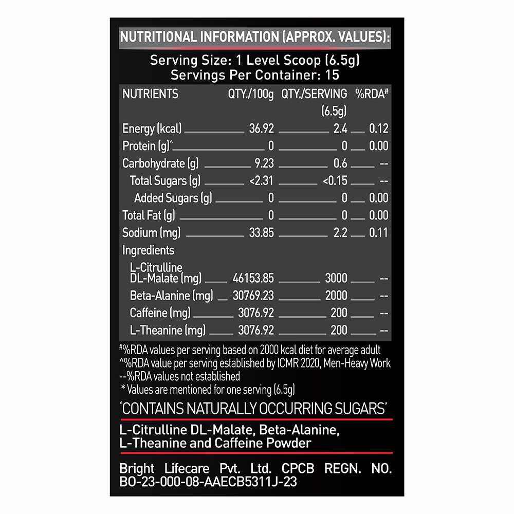 MuscleBlaze Xtreme-200 Pre-Workout Fruit Punch 100 g - label photo 1