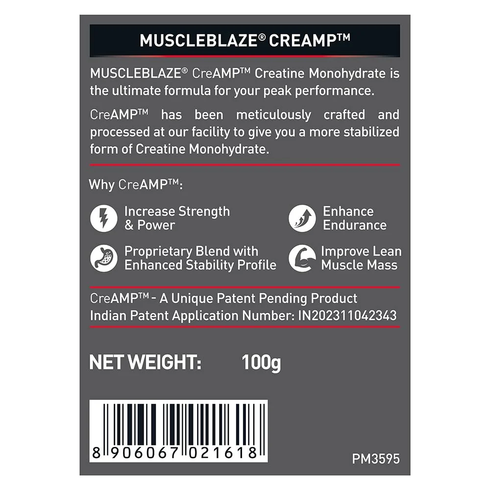 MuscleBlaze Creatine CreAMP Unflavoured 100 g - label photo 2