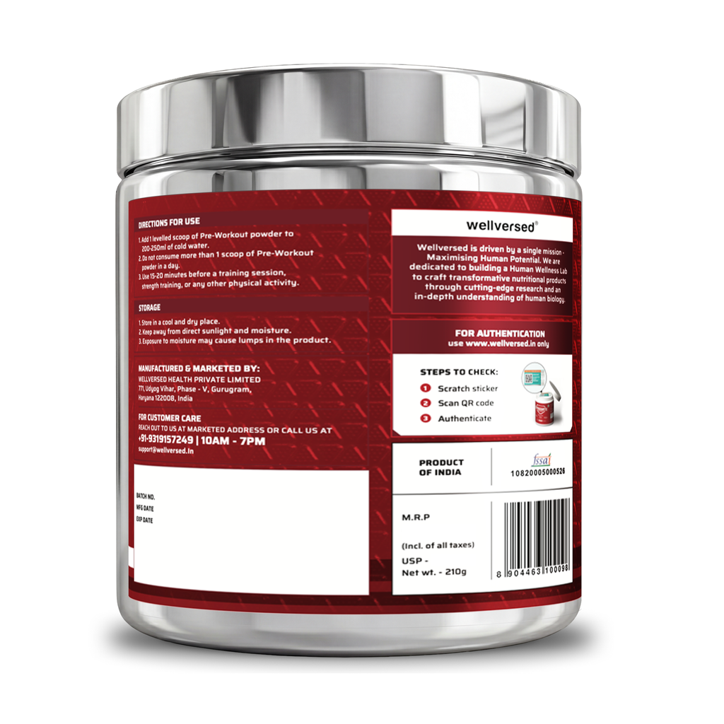 Wellversed Dynamite Pre-Workout Valencia Orange 210 g - net weight label on jar