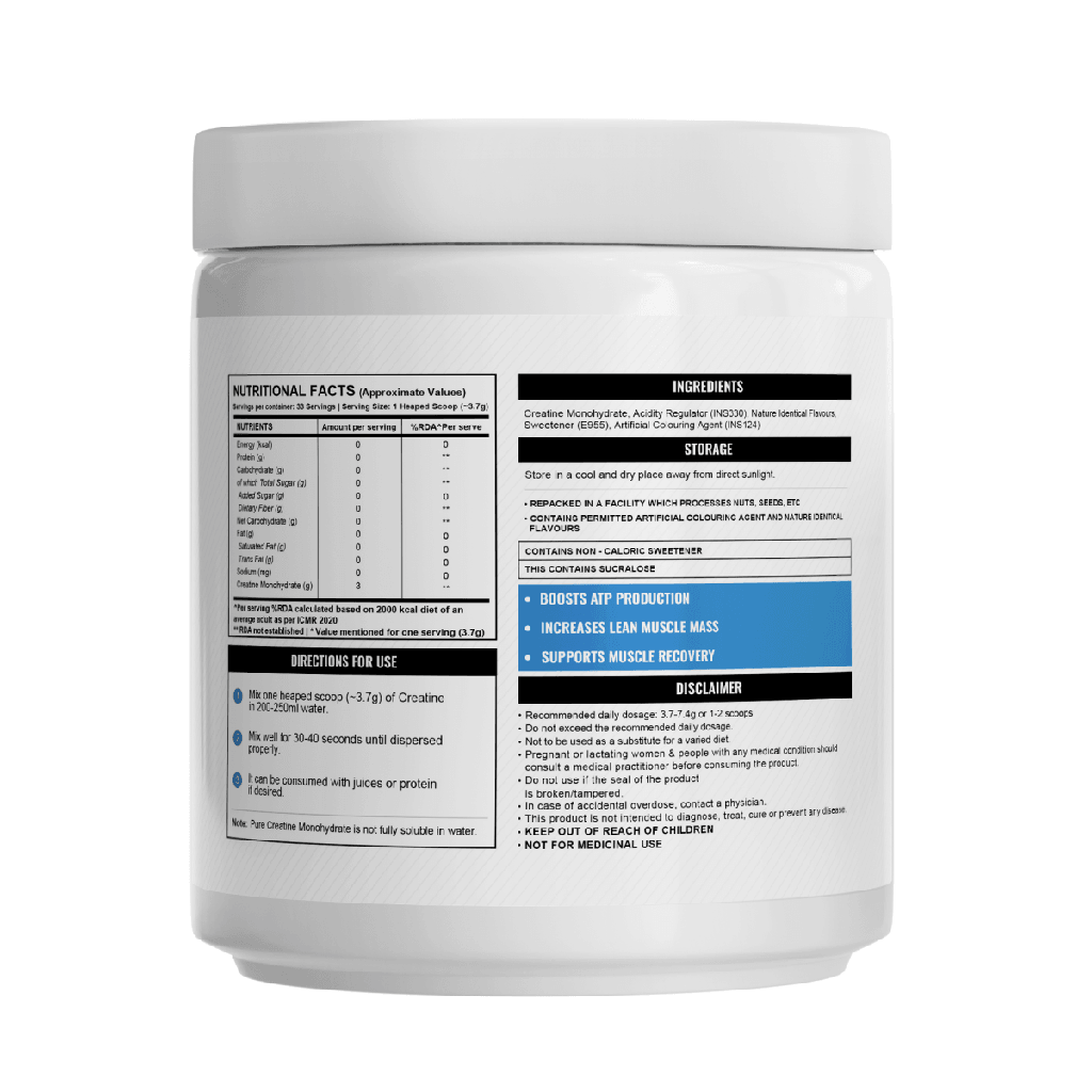 Wellcore Creatine Monohydrate Fruit Fusion 122 g - nutrition facts and ingredients label