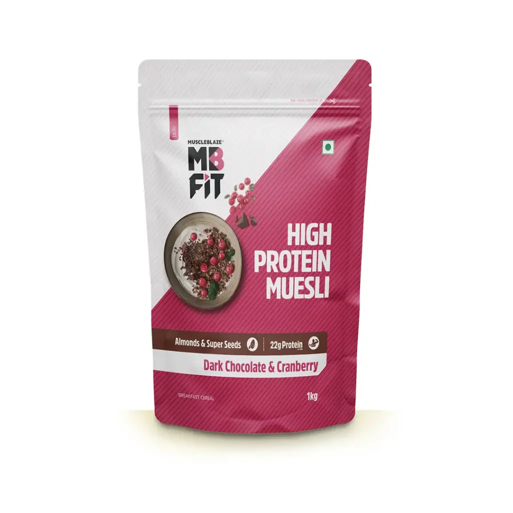 MuscleBlaze High Protein Muesli (Dark Chocolate & Cranberry, 1 kg)