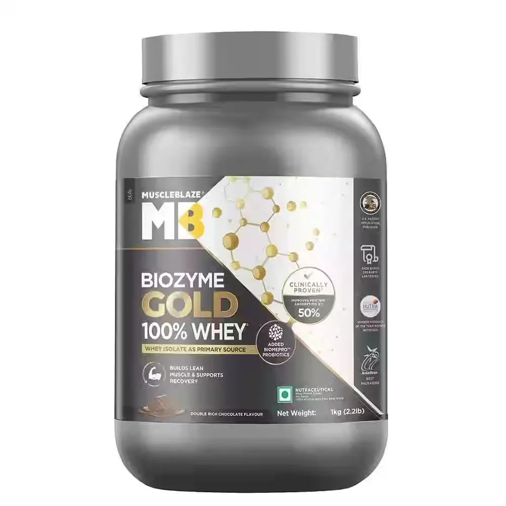 MuscleBlaze Biozyme Gold 100% Whey (Double Rich Chocolate, 1 kg)
